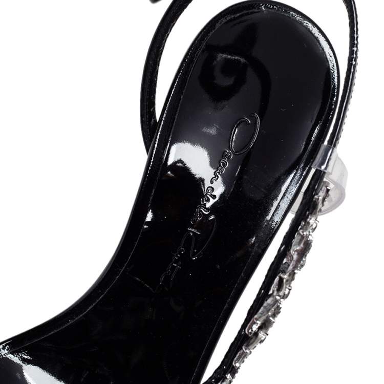 Pre Owned Oscar de la Renta Black Patent Leather Star Embellished Sandals Size 36