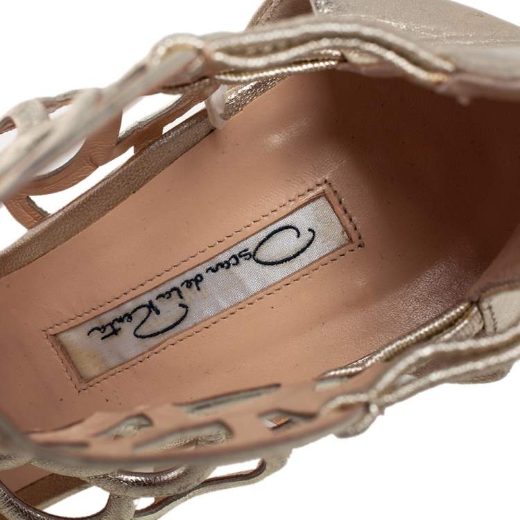 Pre Owned Oscar de la Renta Gold Leather Gladia Cutout Sandals Size 40