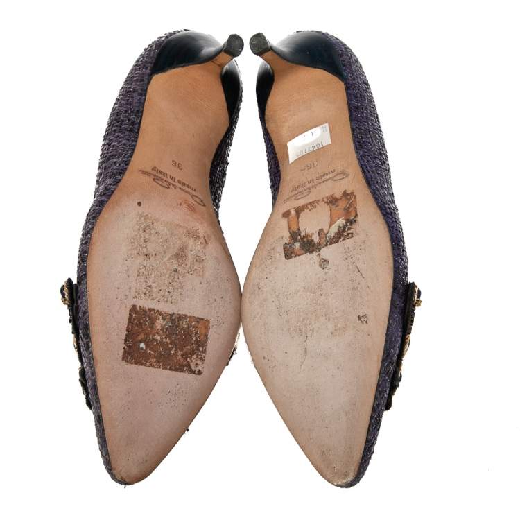 Pre Owned Oscar de la Renta Purple  Raffia Point Toe Pumps Size 36