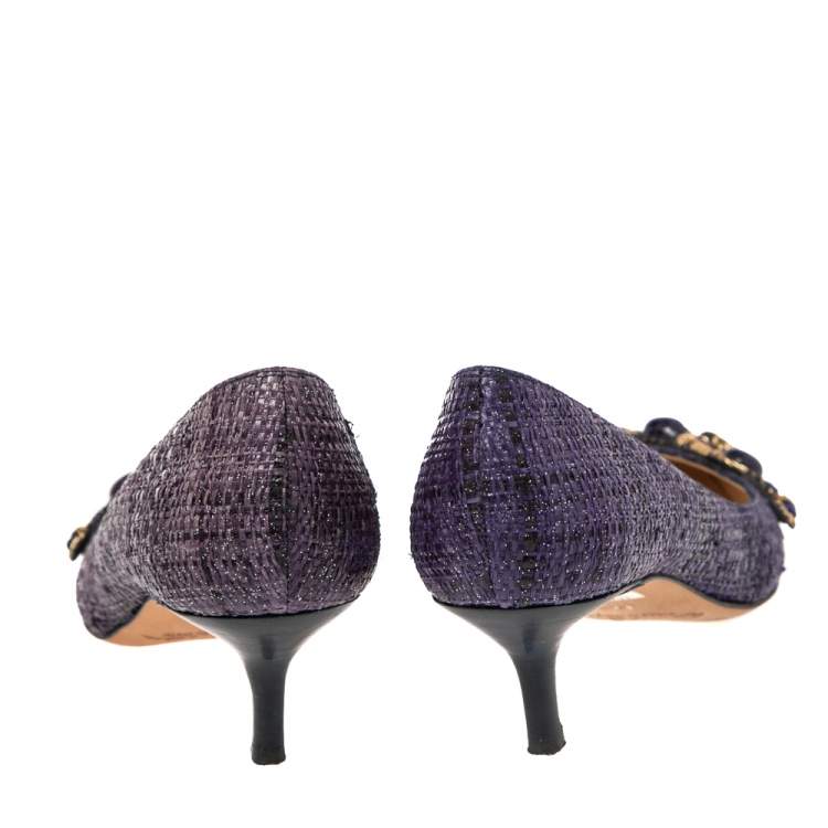 Pre Owned Oscar de la Renta Purple  Raffia Point Toe Pumps Size 36