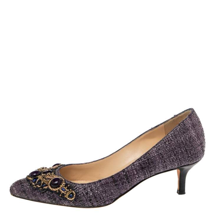 Pre Owned Oscar de la Renta Purple  Raffia Point Toe Pumps Size 36