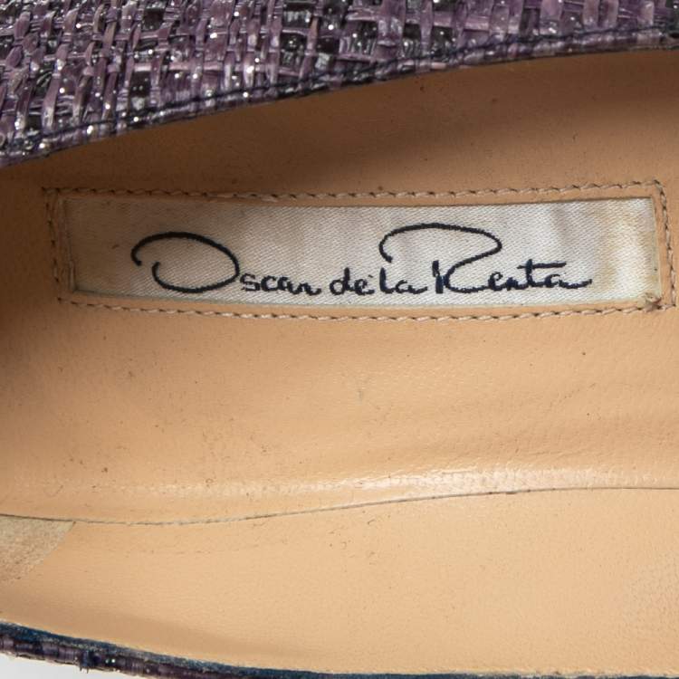 Pre Owned Oscar de la Renta Purple  Raffia Point Toe Pumps Size 36