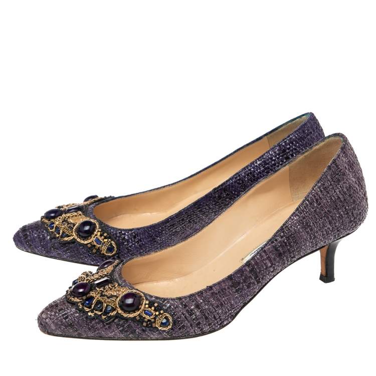 Pre Owned Oscar de la Renta Purple  Raffia Point Toe Pumps Size 36
