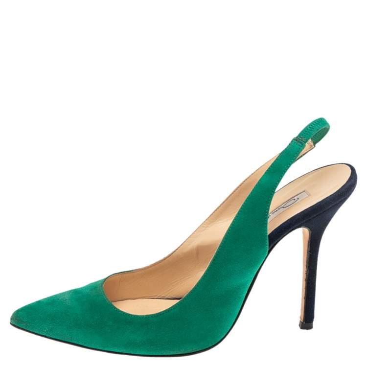 مملوكة مسبقًا Oscar De La Renta Green/Blue Suede Slingback Sandals Size 36.5