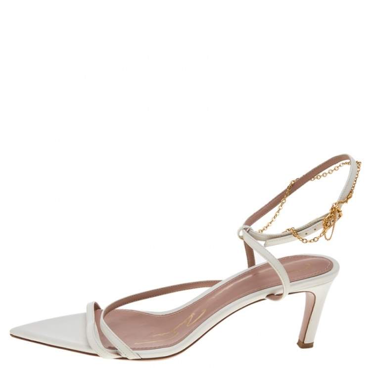 Pre Owned Oscar de la Renta White Leather Ankle Strap Sandals Size 37.5