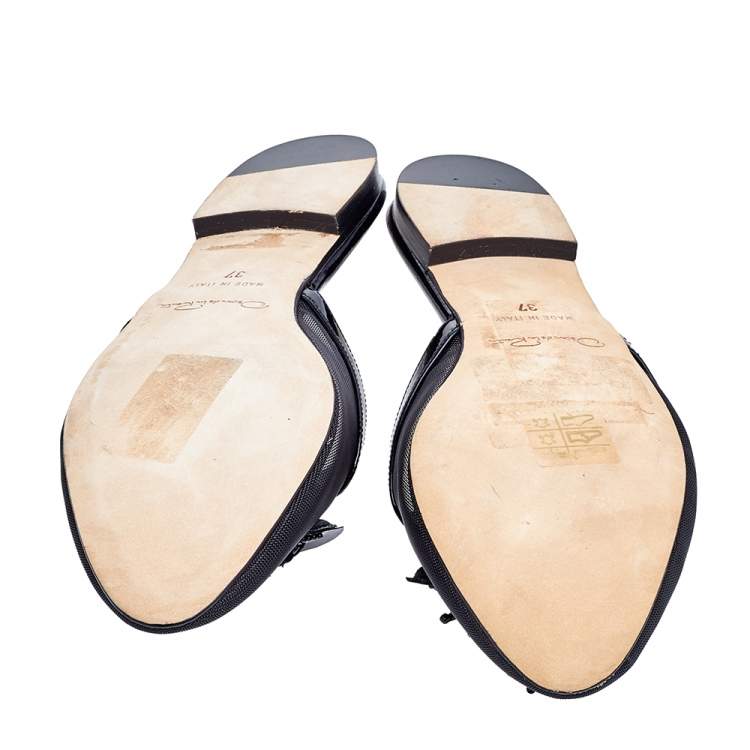 Pre Owned Oscar de la Renta Black Mesh and Patent Leather Embellished Mules Size 37