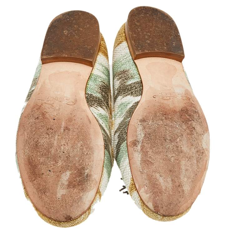 Pre Owned Oscar de la Renta Multicolor Canvas Beaded Tassel Ballet Flats Size 38.5