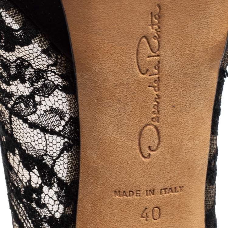 Pre Owned Oscar de la Renta Black Lace And Satin Platform Pumps Size 40