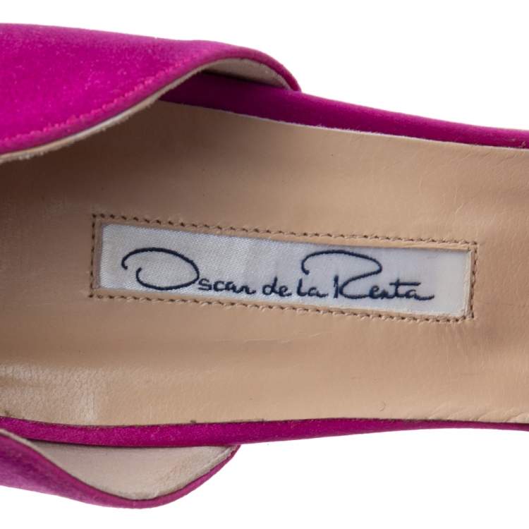 Pre Owned Oscar de la Renta Pink Satin Embellished D' Orsay Pumps  Size 40