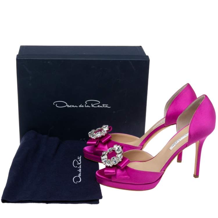 Pre Owned Oscar de la Renta Pink Satin Embellished D' Orsay Pumps  Size 40