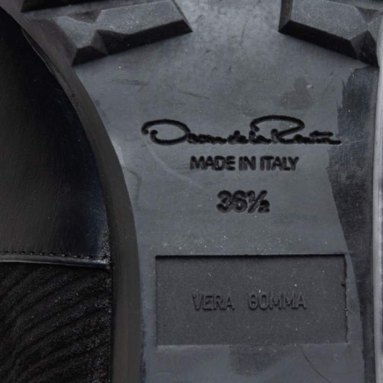 مملوكة مسبقًا Oscar de la Renta Black Leather And Canvas Knee Length Boots Size 36.5