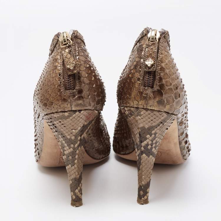 Pre Owned Oscar de la Renta Btown/Gold Python Booties Size 40.5