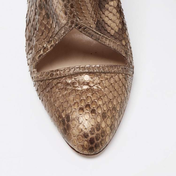 Pre Owned Oscar de la Renta Btown/Gold Python Booties Size 40.5