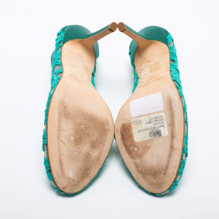 مملوكة مسبقًا Oscar de la Renta Green Lace And Mesh Pumps  Size 41