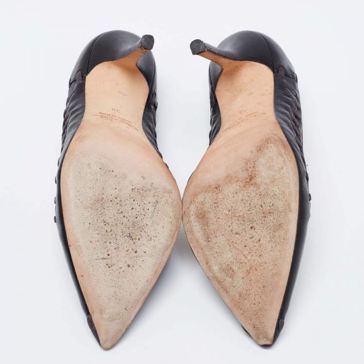 Pre Owned Oscar de la Renta Black Leather Pumps Size 38
