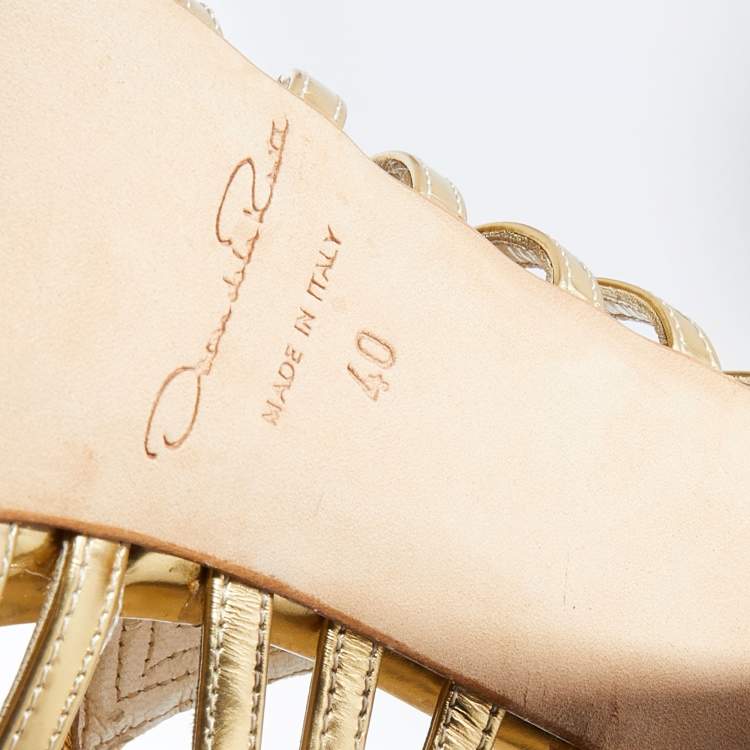 Pre Owned Oscar de la Renta Metallic Gold Leather Ankle Strap Platform Sandals Size 40