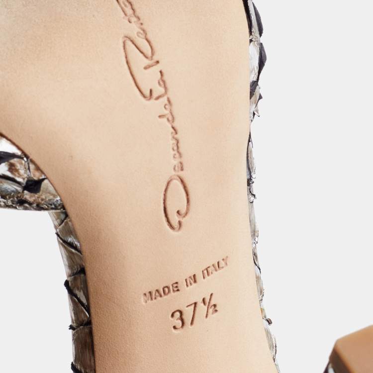 Pre Owned Oscar de la Renta Silver Python Crystal Embellished Dorsay Pumps Size 37.5