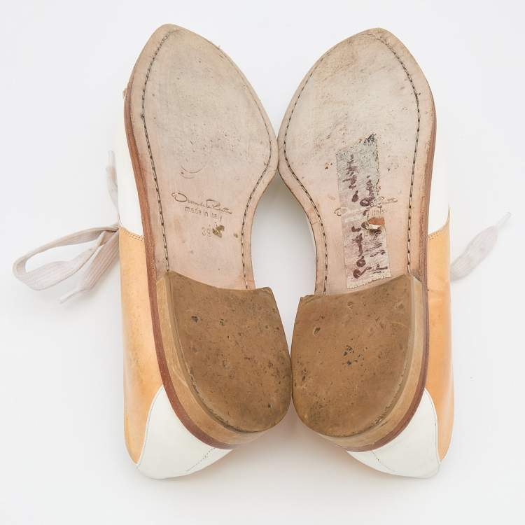 Pre Owned Oscar de la Renta Tricolor Leather Fringe Detail Lace Up Derby Size 39