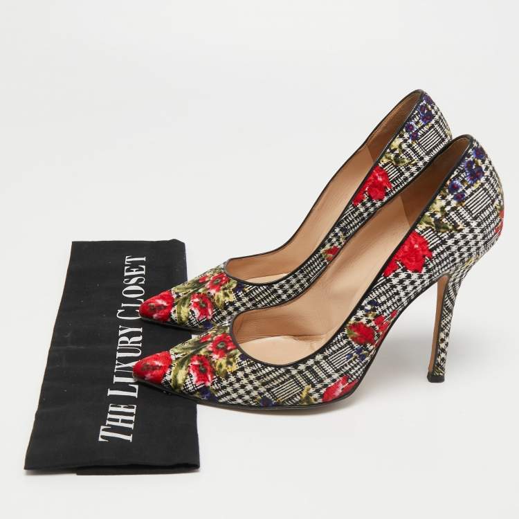 Pre Owned Oscar de la Renta Multicolor Floral Print Fabric Pumps Size 38.5