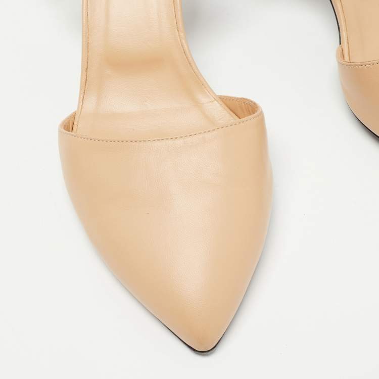 Pre Owned Oscar de la Renta Beige Leather Cora Knot Slingback Pumps Size 39.5