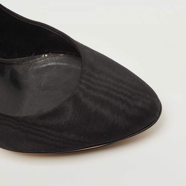 Pre Owned Oscar de la Renta Black Moire Fabric Round Toe Platform Pumps Size 37.5