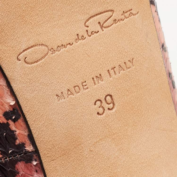 Pre Owned Oscar de la Renta Pink/Black Snakeskin Leather Peep Toe Pumps Size 39