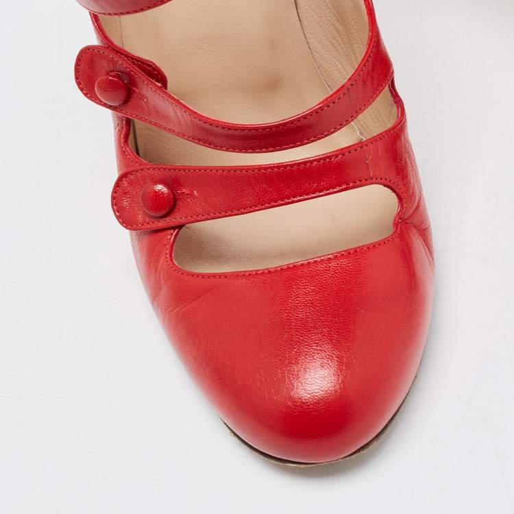 Pre Owned Oscar de la Renta Red Leather Strappy Ankle Booties Size 38