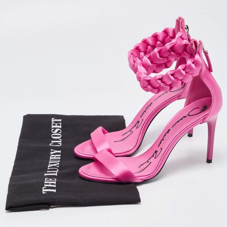 Pre Owned Oscar De La Renta Pink Satin Braided Ankle Strap Sandals Size 36.5
