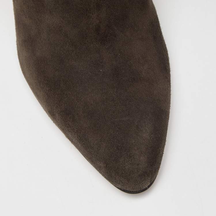 Pre Owned Oscar de la Renta Dark Grey Suede and Mink Fur Knee Length Boots Size 39