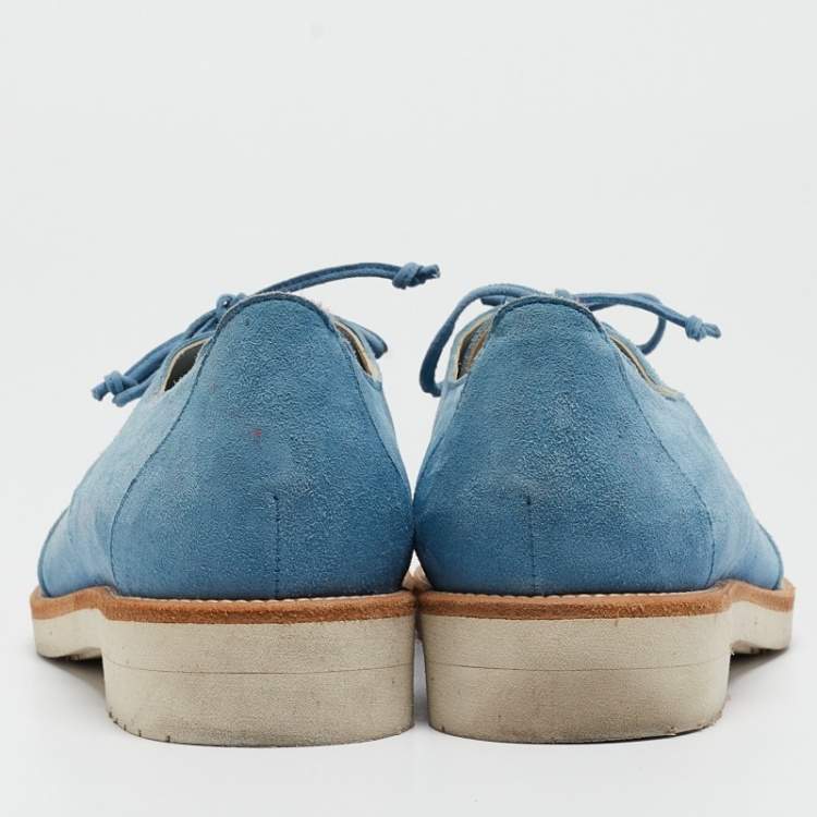 Pre Owned Oscar de la Renta Blue Suede Lace Up Oxfords Size 37