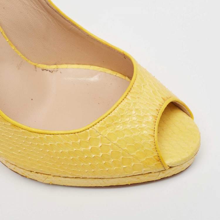 Pre Owned Oscar de la Renta Yellow Python Leather Peep Toe Platform Pumps Size 40.5