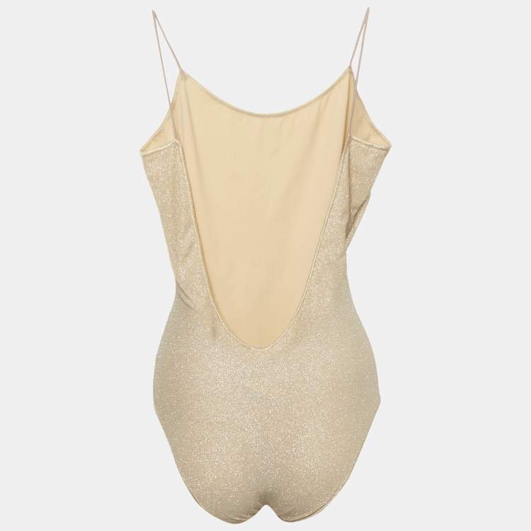 Pre Owned Oséree Beige Lurex Jersey Scoop Neck Swimsuit M