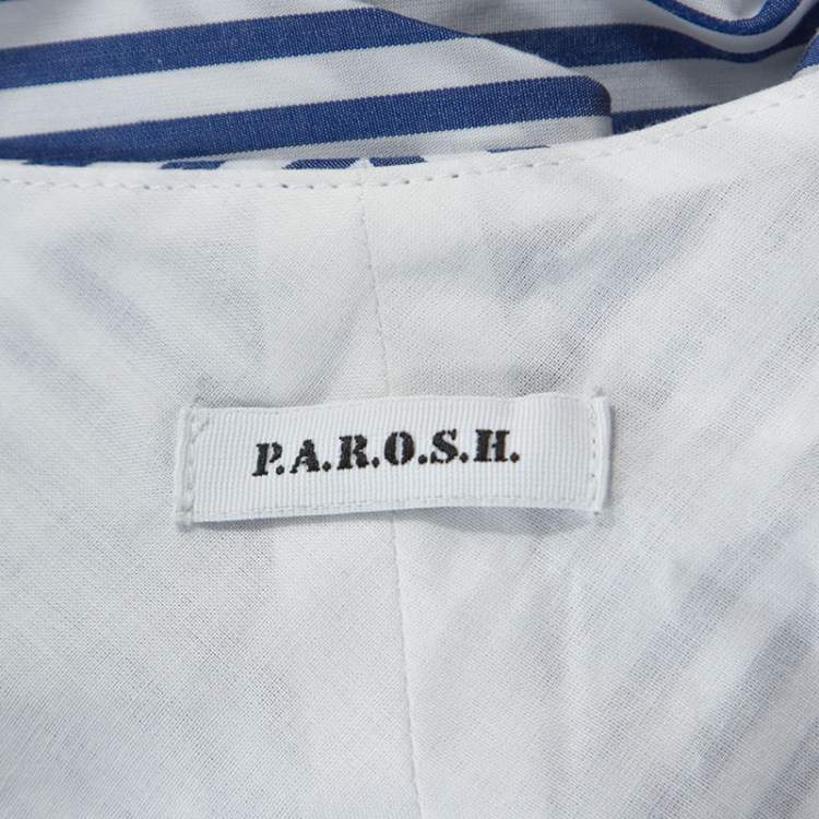 Pre Owned فستان P.A.R.O.S.H قطن أزرق مخطط بفيونكة بلا أكمام L