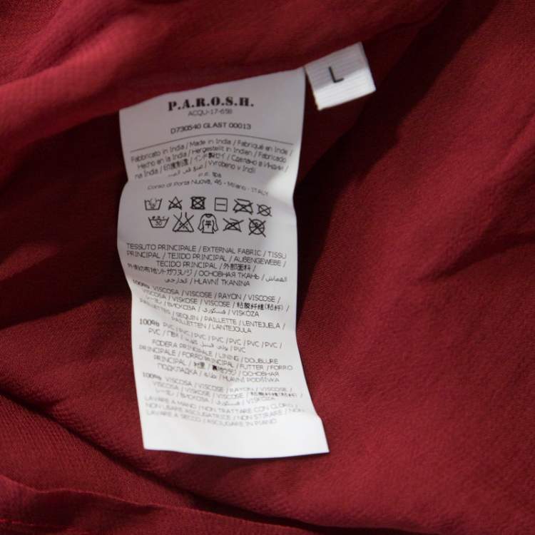 Pre Owned فستان P.A.R.O.S.H. شيفون عنابي مزخرف ترتر بلا أكمام L