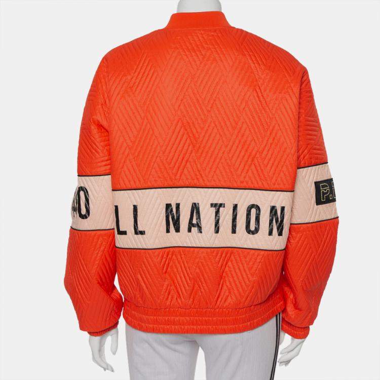 Pre Owned P.E Nation Orange Perforated Synthetic Bomber Jacket M
