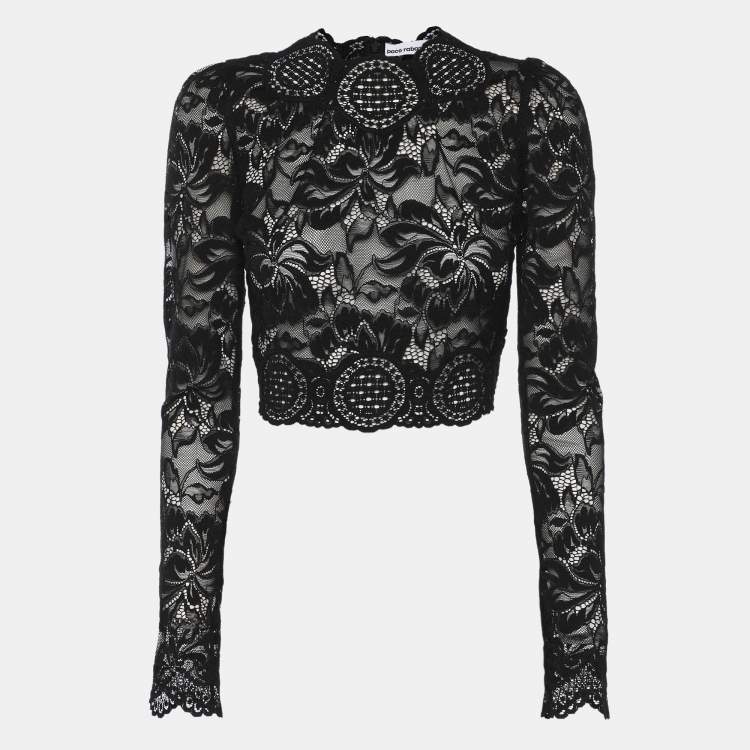 Pre Owned Paco Rabanne Black Floral Lace Full Sleeve Crop Top S