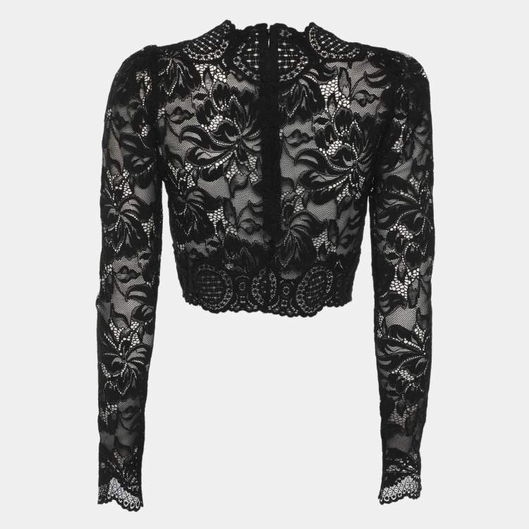 Pre Owned Paco Rabanne Black Floral Lace Full Sleeve Crop Top S