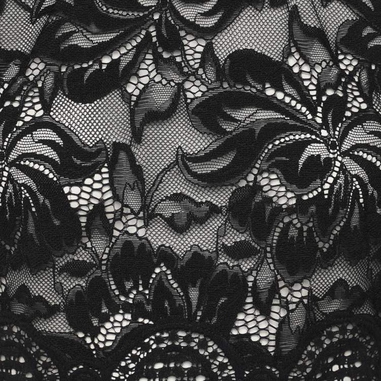 Pre Owned Paco Rabanne Black Floral Lace Full Sleeve Crop Top S