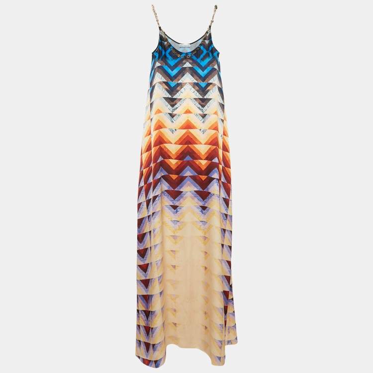 Pre Owned Paco Rabanne Multicolor Abstract Print Satin Chain Strap Maxi Dress S