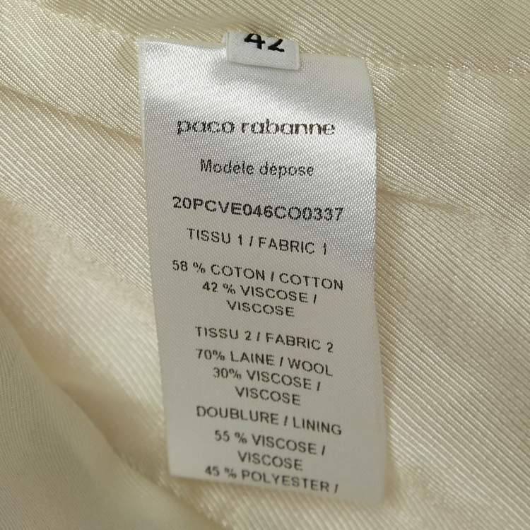 Pre Owned Paco Rabanne Cream Rose Print Cotton and Plisse Skirt Suit M/L