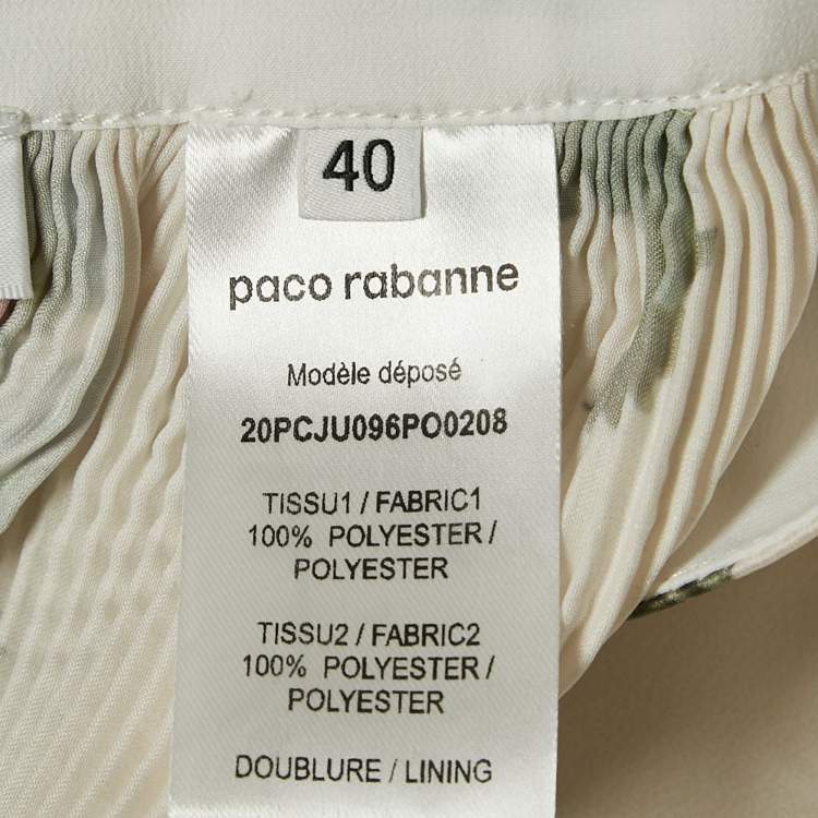 Pre Owned Paco Rabanne Cream Rose Print Cotton and Plisse Skirt Suit M/L