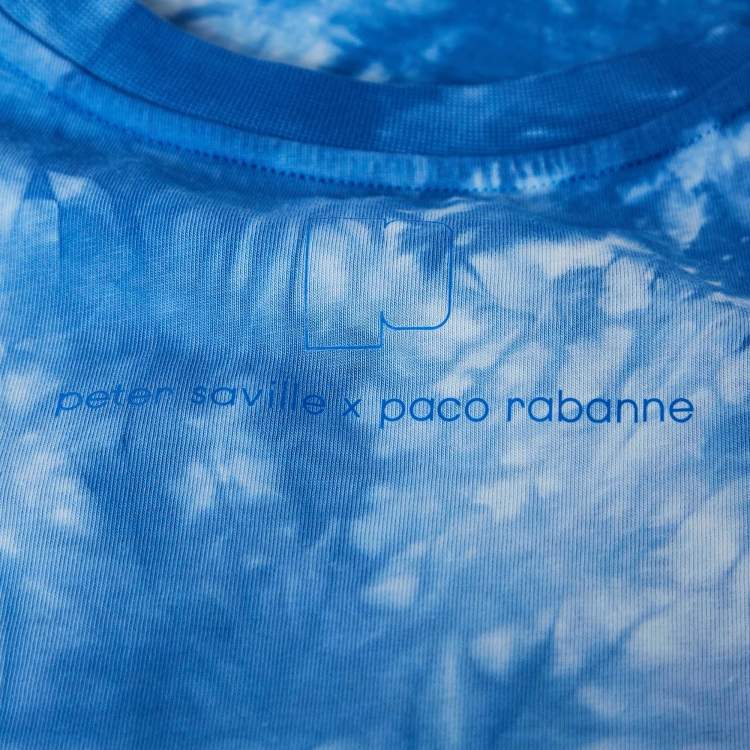 مملوكة مسبقًا Paco Rabanne Blue Tie-Dye Print Cotton Asymmetric T-Shirt S