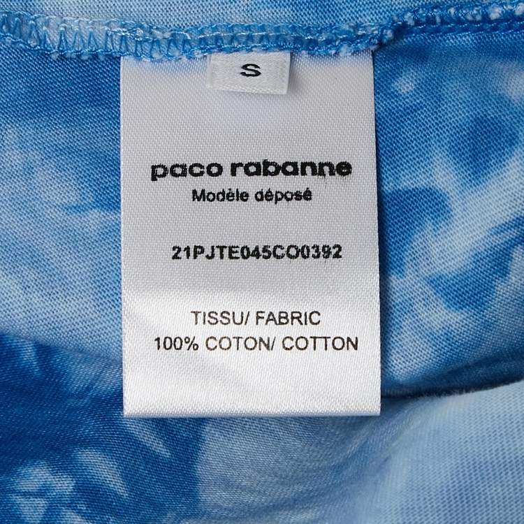 مملوكة مسبقًا Paco Rabanne Blue Tie-Dye Print Cotton Asymmetric T-Shirt S