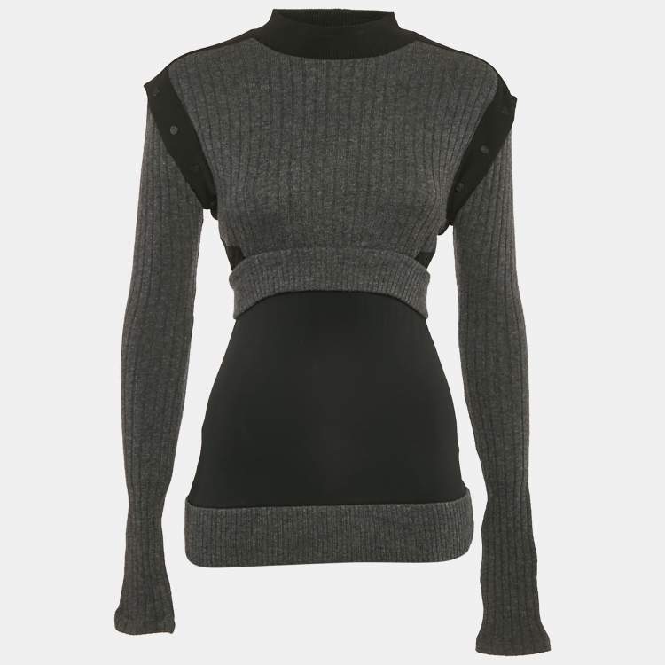 Pre Owned Paco Rabanne Grey/Black Wool Detachable Sleeve Jumper S