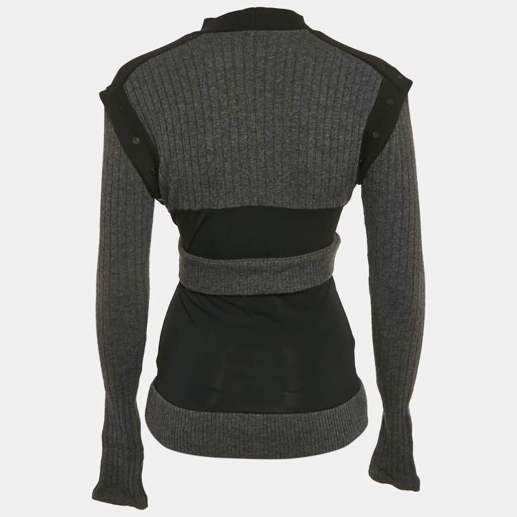 Pre Owned Paco Rabanne Grey/Black Wool Detachable Sleeve Jumper S