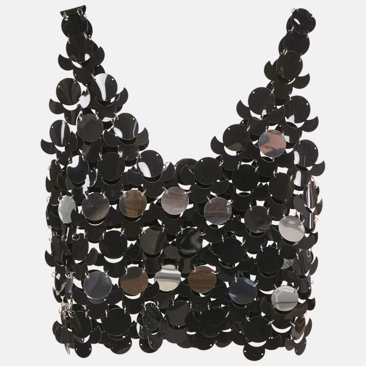 Pre Owned Paco Rabanne Black Synthetic Sequin Sheer Crop Top S
