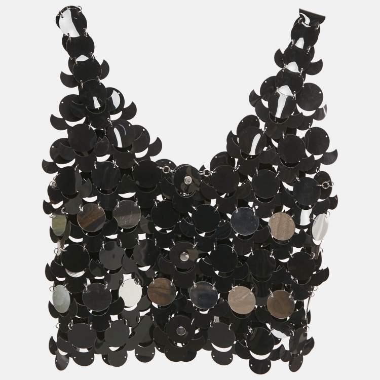 Pre Owned Paco Rabanne Black Synthetic Sequin Sheer Crop Top S