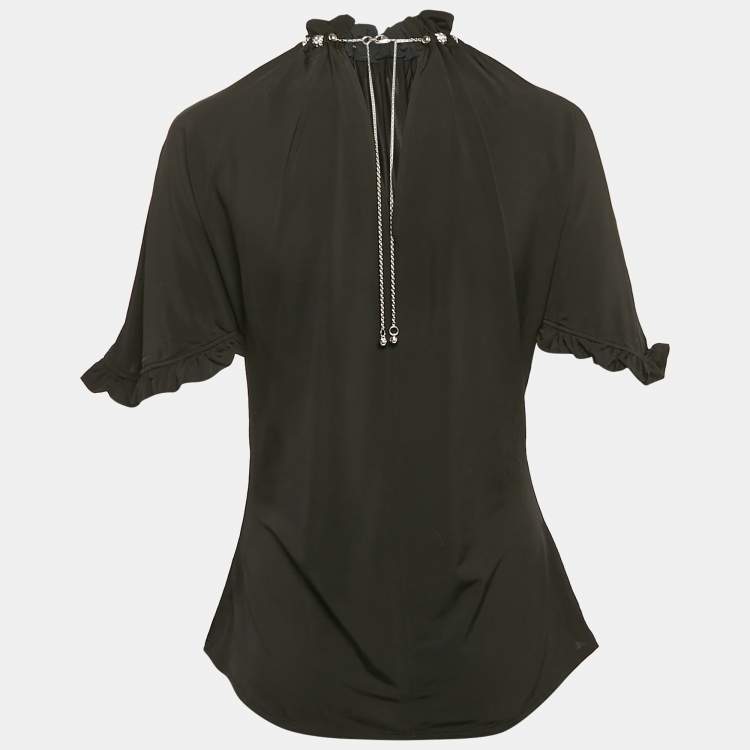 Pre Owned Paco Rabanne Black Jersey Crystal Embellished Top L