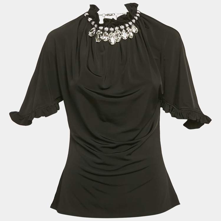 Pre Owned Paco Rabanne Black Jersey Crystal Embellished Top L