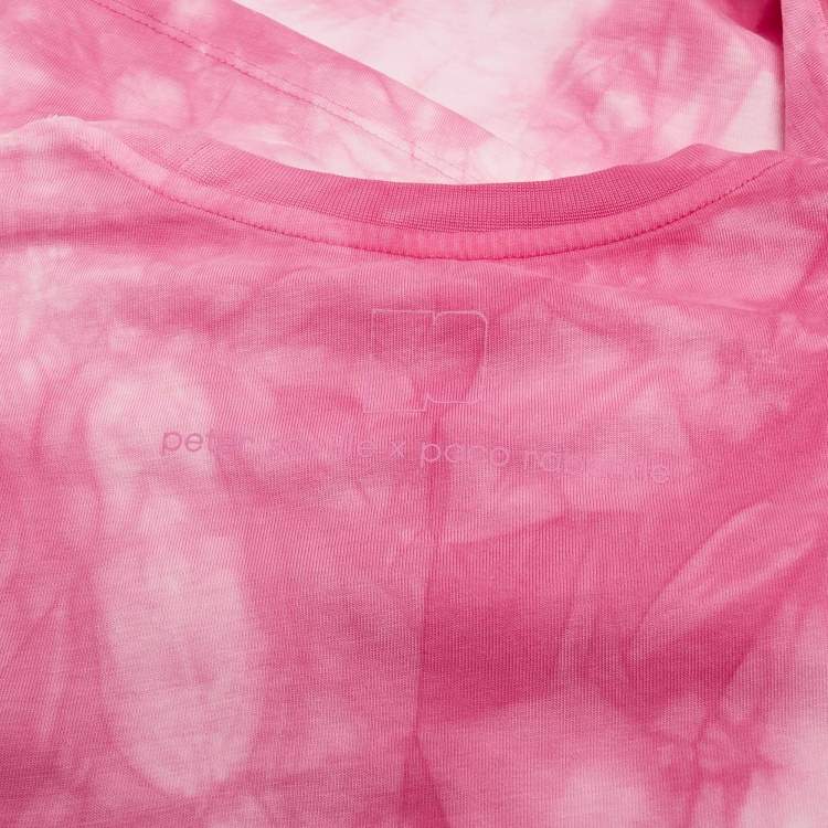 Pre Owned Paco Rabanne Pink Tie-Dye Cotton Asymmetric T-Shirt S